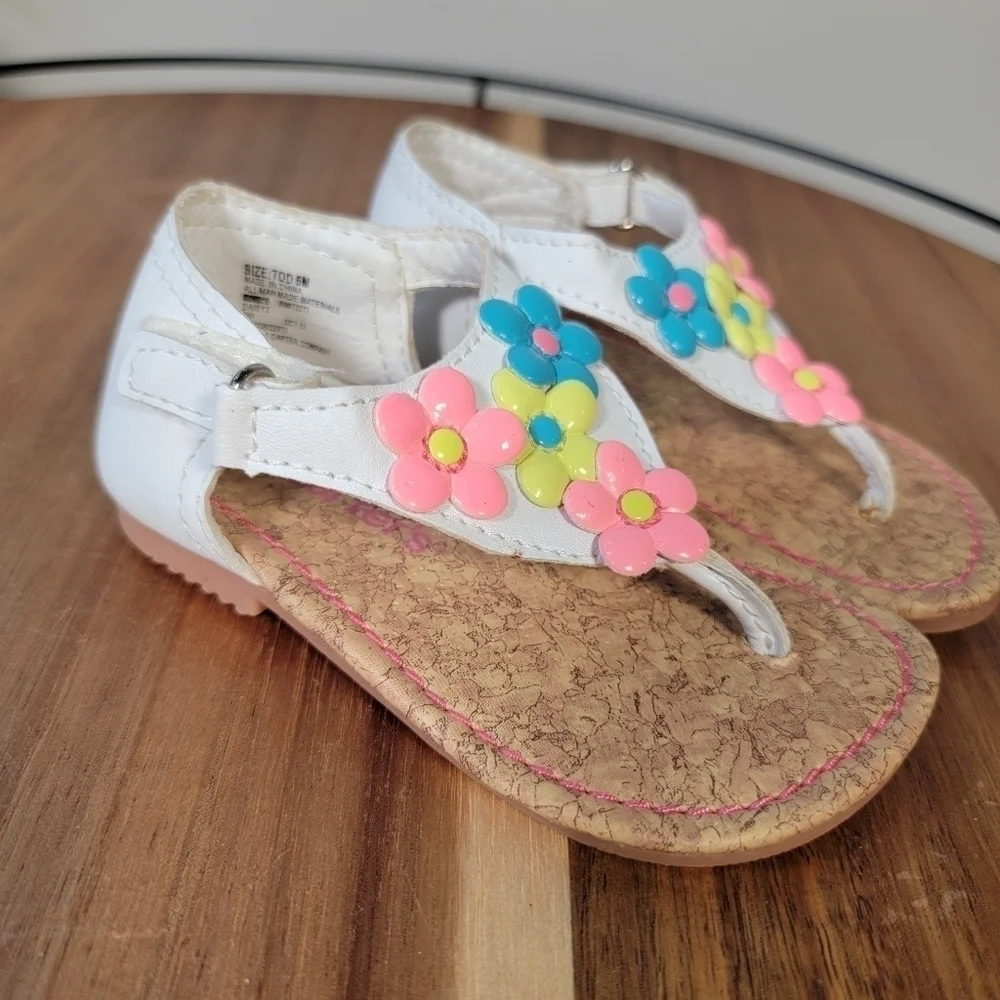 Carter's Kids Daisy 2 White Sandals with Neon Flowers Toddler Size 5
